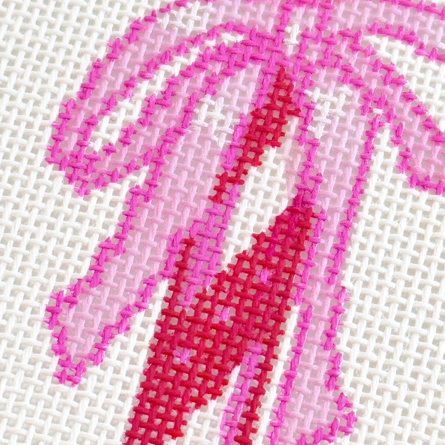 Candy Cane with Pink Bow Needlepoint Canvas Christmas Needlepoint, 18 Mesh, 2.5x5 Design