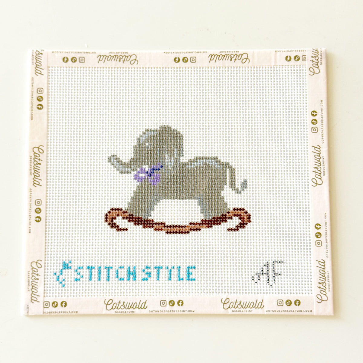 Rocking Horse Purple Bow Children Needlepoint Canvas, Nursery Needlepoint Canvas, 13 mesh, 4x3 Design