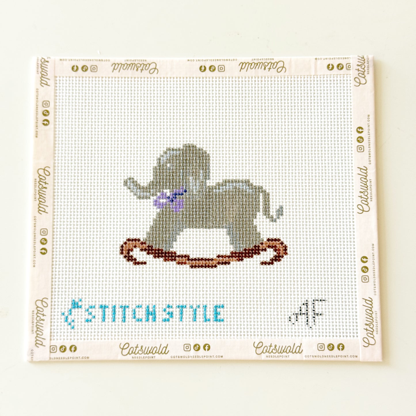 Rocking Horse Purple Bow Children Needlepoint Canvas, Nursery Needlepoint Canvas, 13 mesh, 4x3 Design