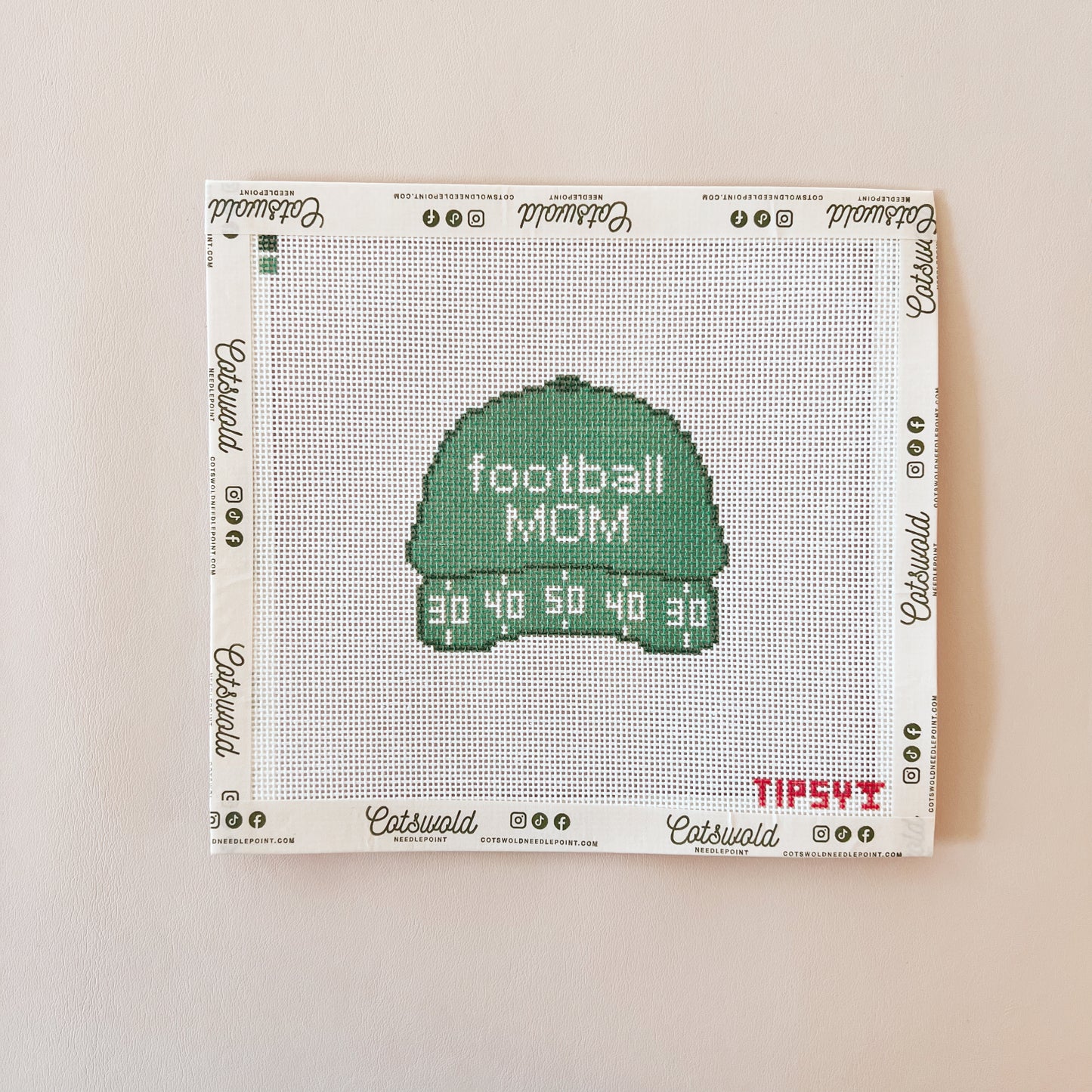 Green Football Hat Needlepoint Canvas, 18 Mesh, 3.2 x 2.7 inch Design Size