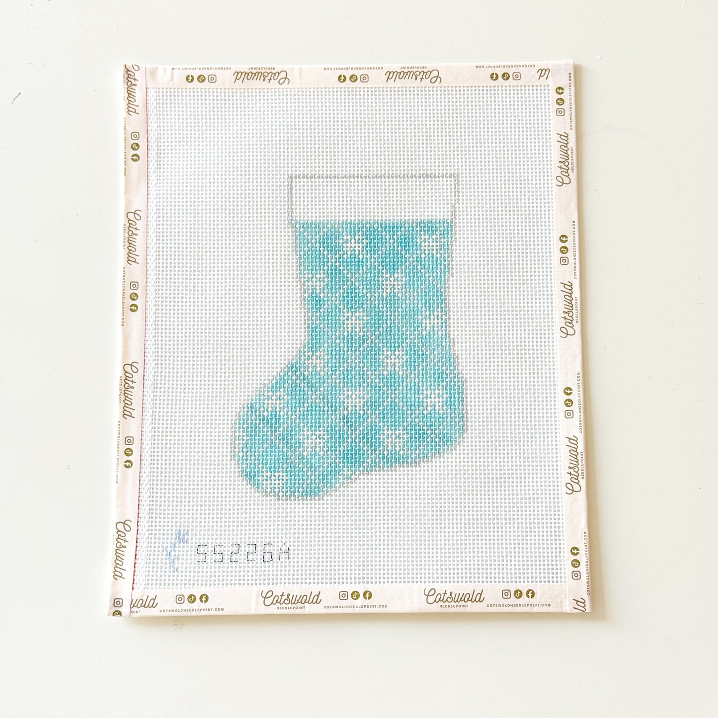 Blue and White Bows Mini Stocking Christmas Needlepoint Canvas, 13 Mesh, 4.5x6 Design