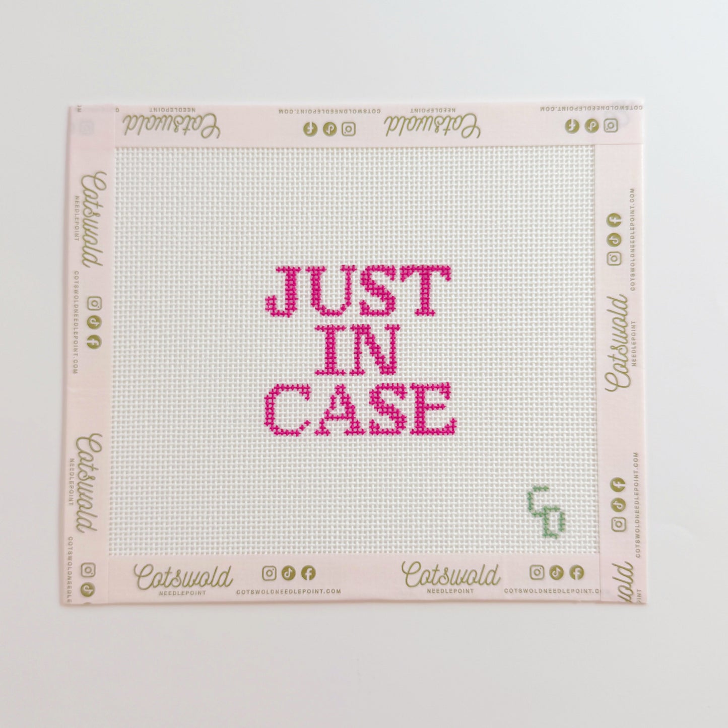 Just In Case Pink Travel Needlepoint Canvas, 18 Mesh, 3.5x3.5 Design