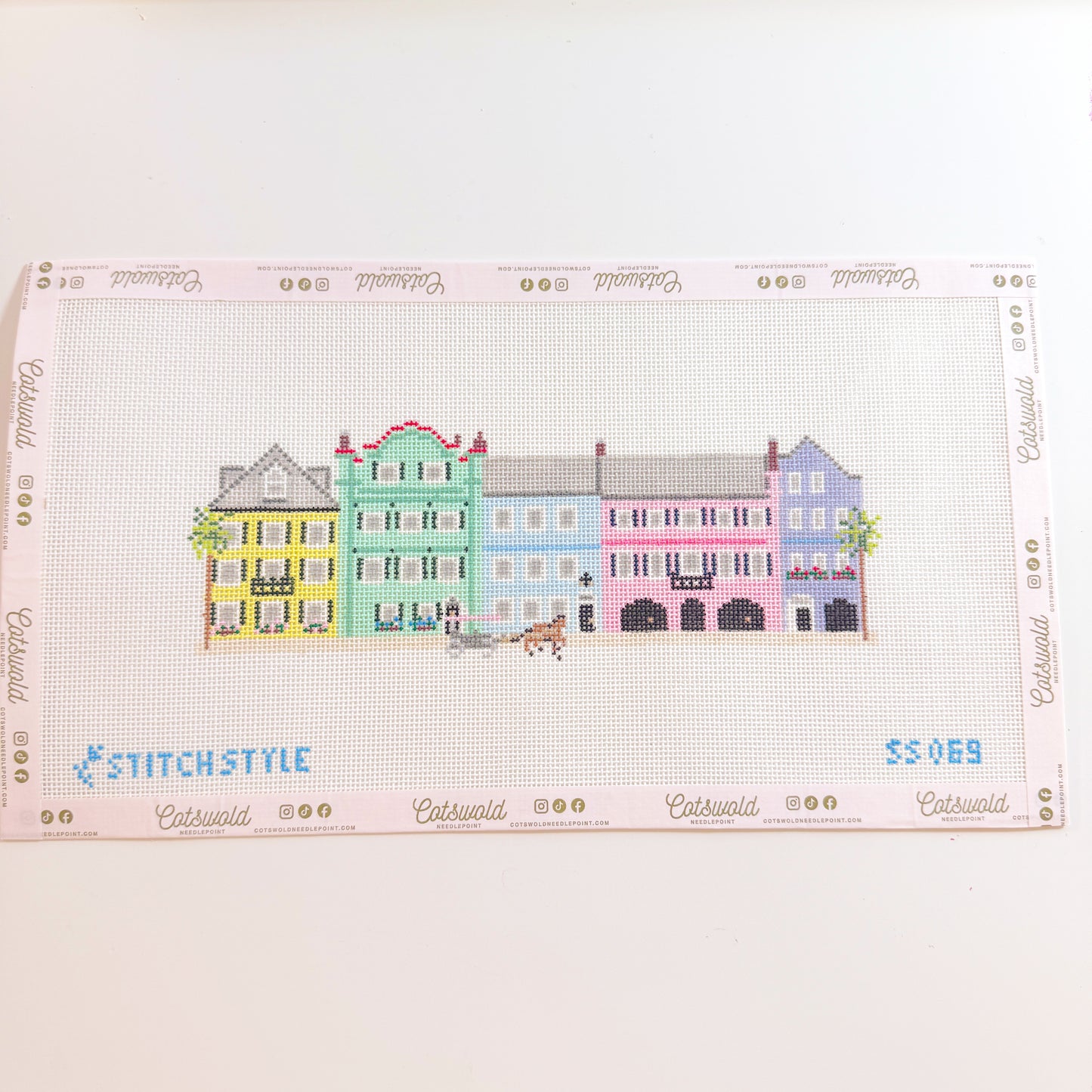 Rainbow Row Charleston Needlepoint Canvas, 18 Mesh, 10x3 Design