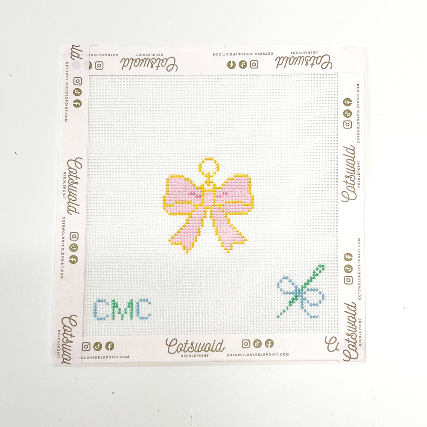 Pink Bow Charm Needlepoint Canvas, Mini Needlepoint Canvas Project, 18 Mesh, 2x3 Design