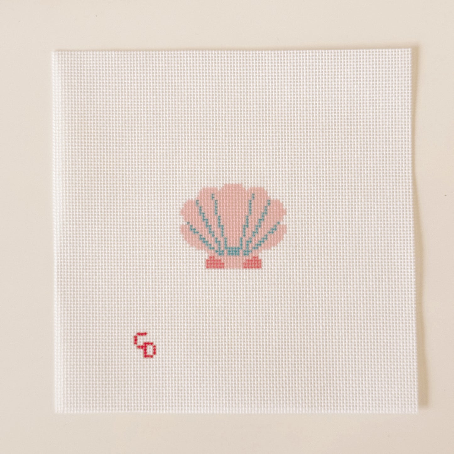 Mini Pink Seashell Stamp Needlepoint Canvas | Hand-Painted 18 Mesh Canvas, Seashell Needlepoint Canvas, Bag Charm Needlepoint Canvas