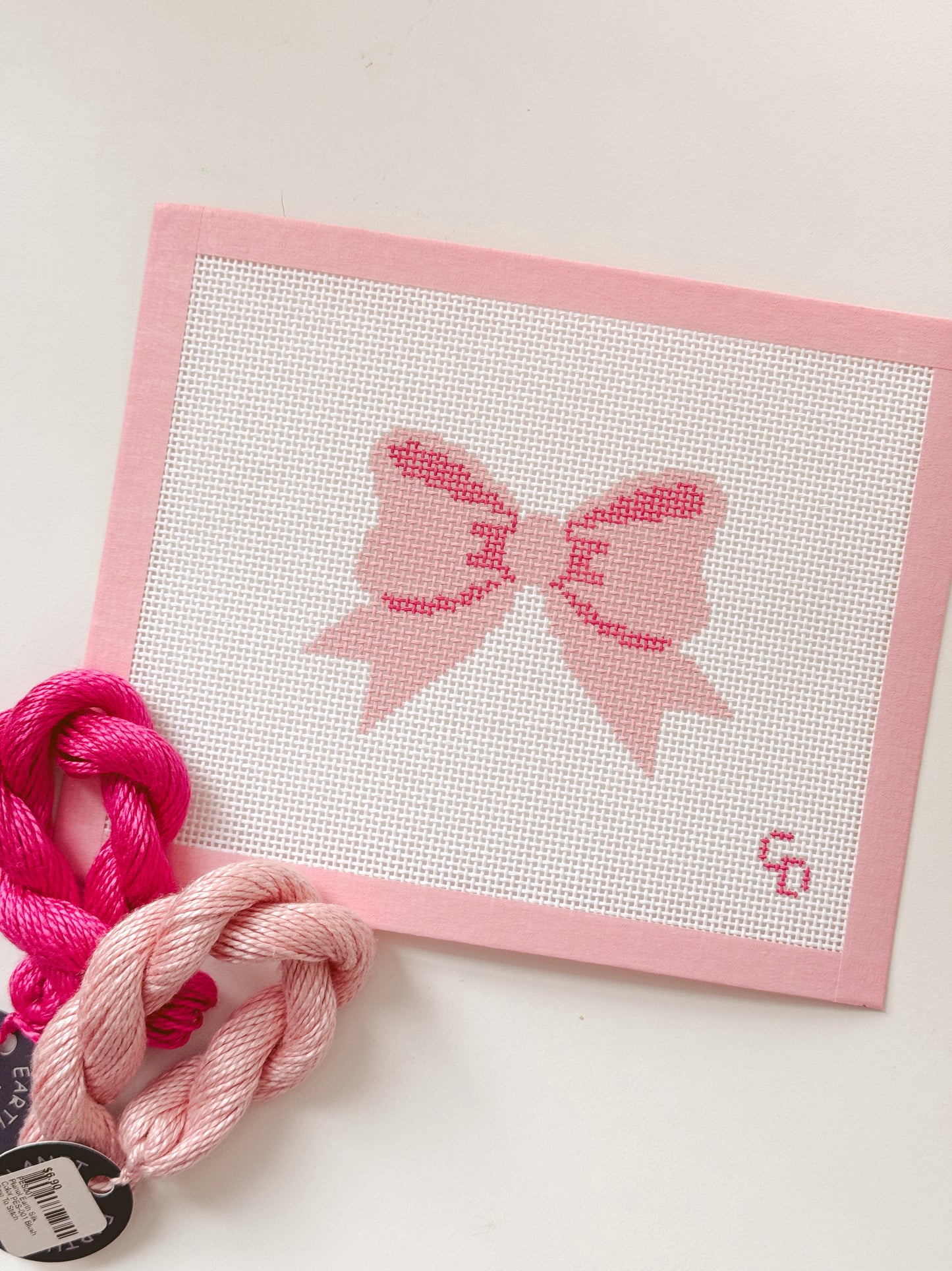 Aesthetic Pink Bow Coquette Needlepoint Canvas, 13 Mesh Bow Beginner Needlepoint Canvas, 2"x4" Bow Canvas