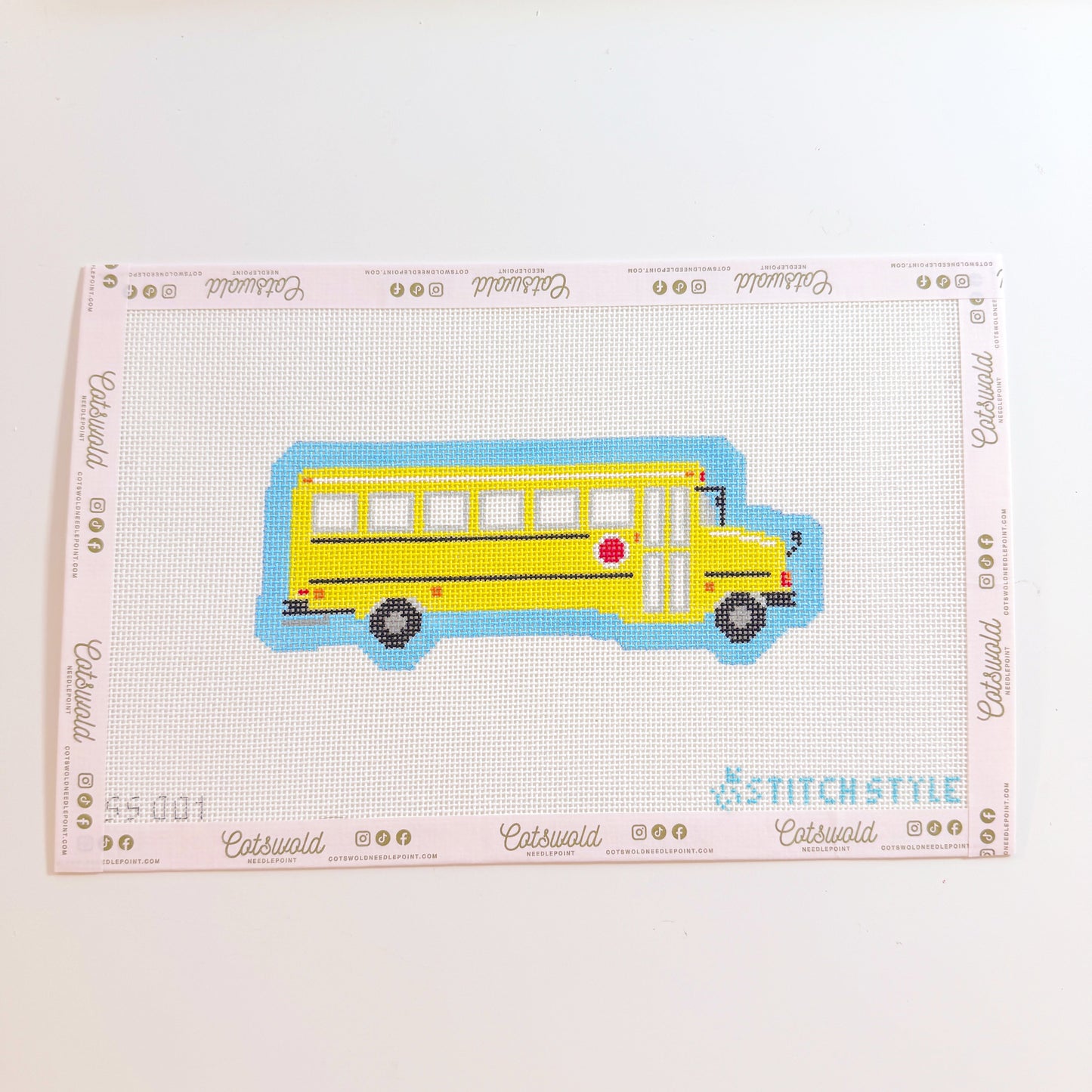 School Bus Needlepoint Canvas, Back to School Needlepoint, 18 Mesh, 7x3 Design
