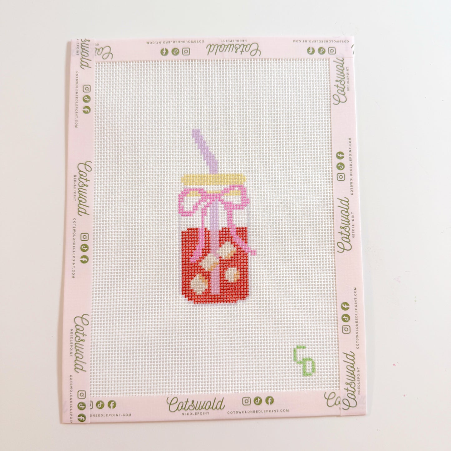Iced Coffee with Bow Needlepoint Canvas, 18 Mesh, 2x4 Design