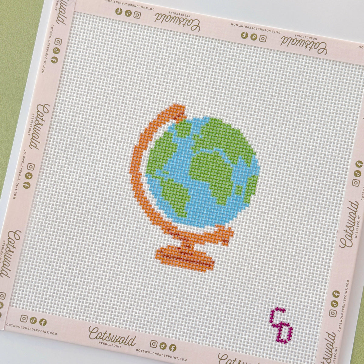 World Globe Needlepoint Canvas, 13 Mesh, 3x3 Design