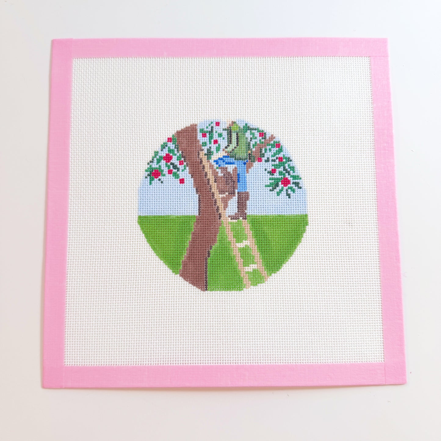 Apple Picking Needlepoint Canvas, Fall Autumn Needlepoint, 18 Mesh, 4x4 Design
