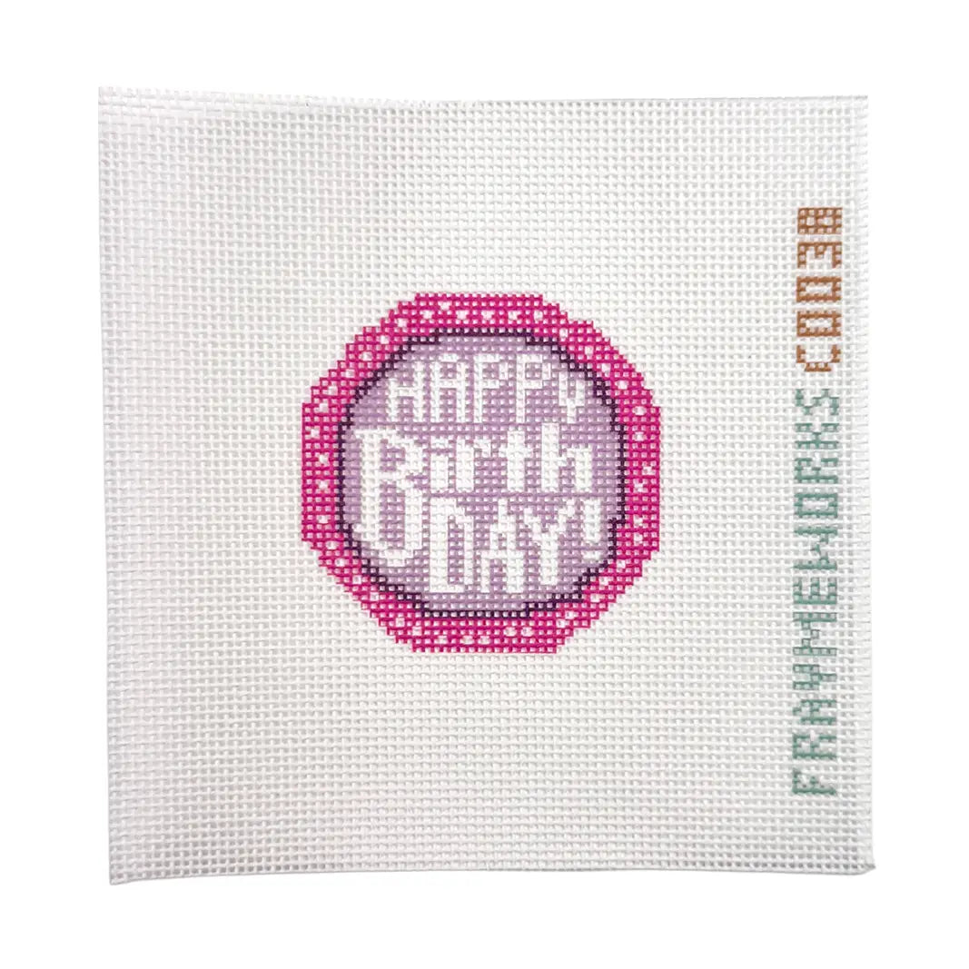 Birthday Cake Round Mini Needlepoint Canvas