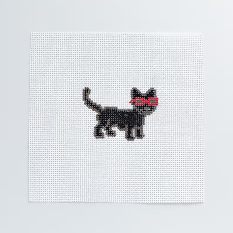 Black Cat with Pink Sunglasses needlepoint canvas