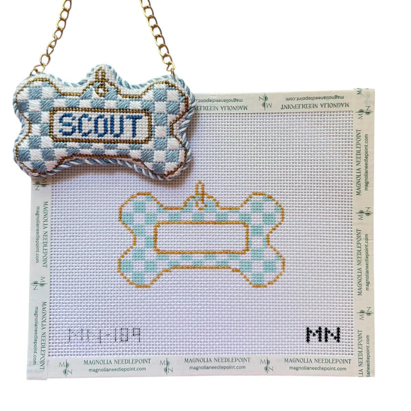 Blue Check Dog Tag Needlepoint Canvas