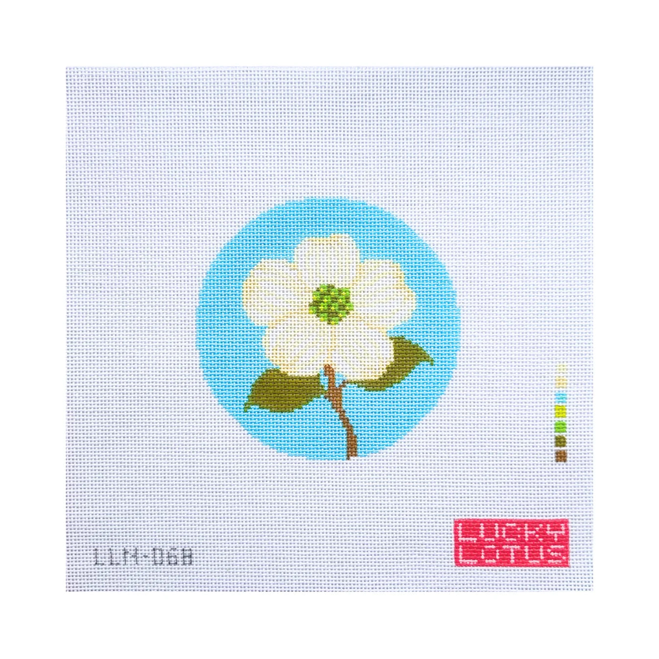 Dogwood Flower Round North Carolina State Flower Needlepoint Canvas, 18 Mesh, 4" Design