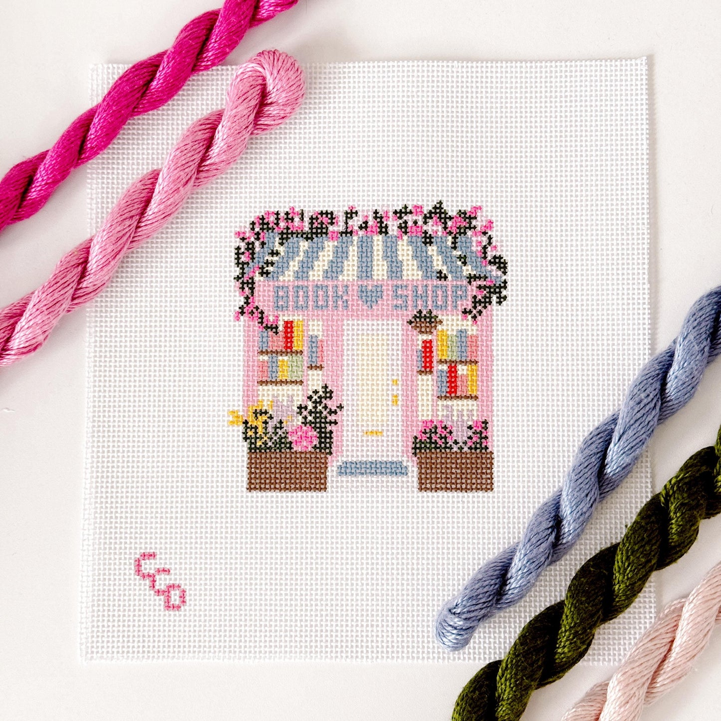 Hand Painted Book Shop Storefront 6” Needlepoint Canvas 13 Mesh Reading Needlepoint Canvas Storefront Hand Painted