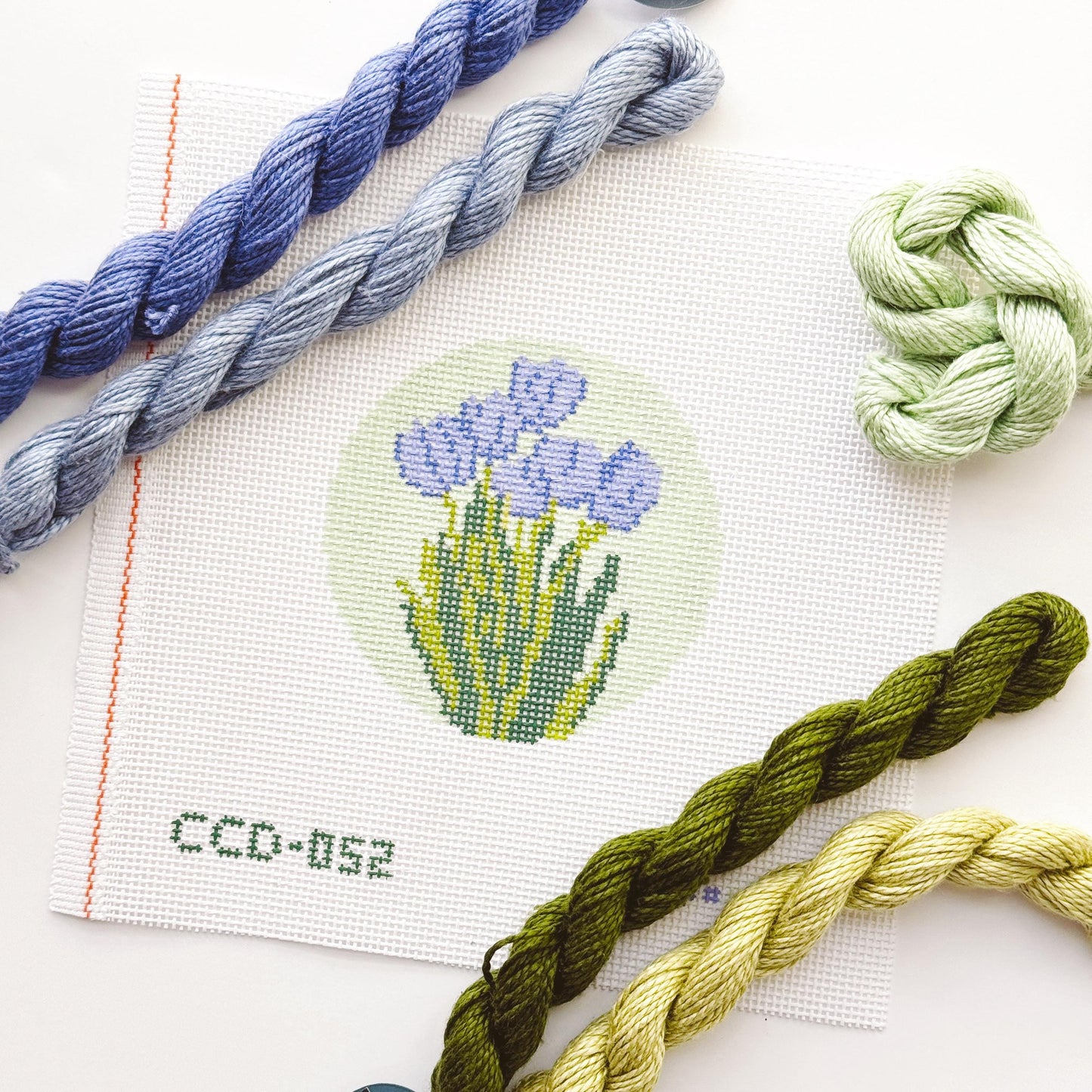 Tulip Flower Round Needlepoint Canvas | Hand-Painted 13 Mesh | 4" Design on 8" x 8" Canvas