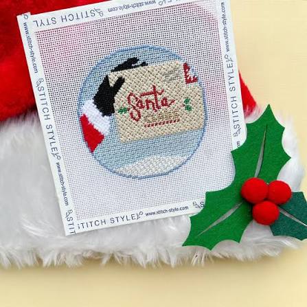 Santa and Letter Needlepoint Canvas Ornament, Christmas Ornament Canvas, 18 Mesh