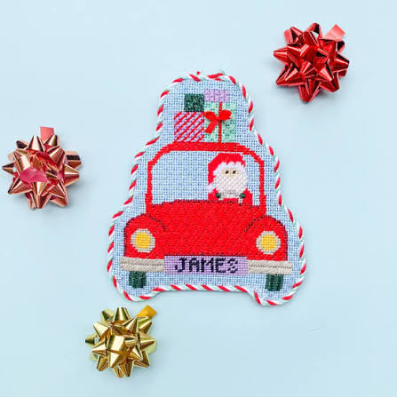 Santa Car with Presents Needlepoint Canvas, 18 Mesh, 5x5 Design