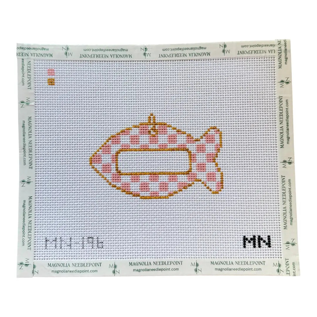 Pink Check Cat Tag Needlepoint Canvas