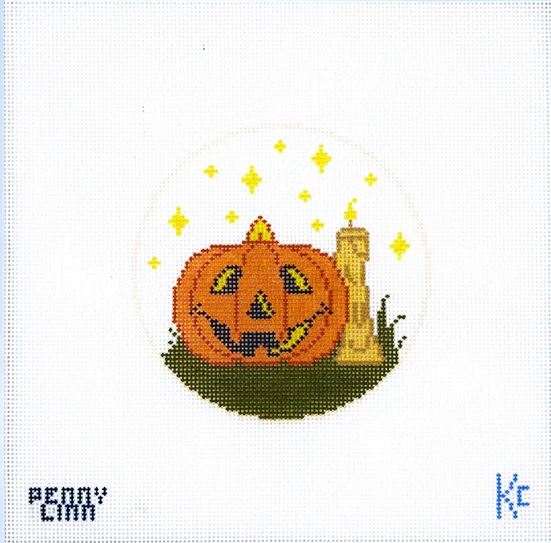 Vintage Halloween Jack O Lantern Needlepoint Canvas, 18 mesh, 4" x 4", Halloween Ornament