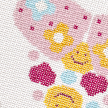 Happy Pills Aesthetic Needlepoint Canvas | Hand-Painted 5” Design on 8"x8" 18 Mesh