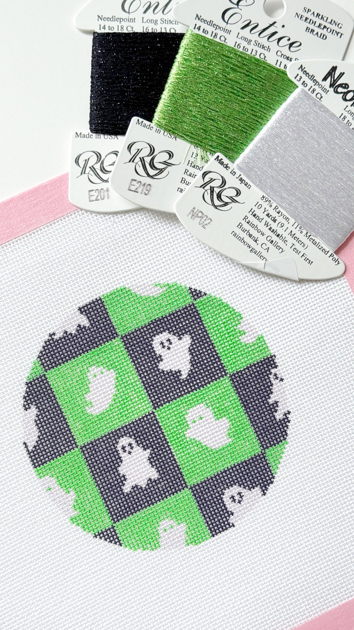 Checkered Ghost Round Halloween Needlepoint Canvas, Halloween Ornament Needlepoint, 18 Mesh, 4x4 Design