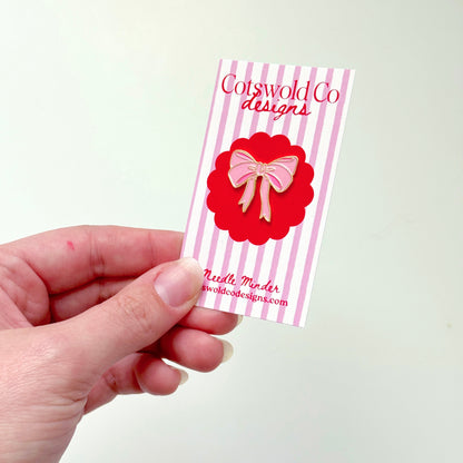 Pink Bow Needlepoint Needle minder, Aesthetic Needle minder, Whimsical Needle minder