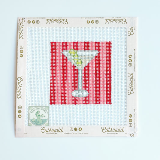 Martini Needlepoint Canvas, Cocktail Needlepoint, 13 Mesh, 3.5x3.5 Design