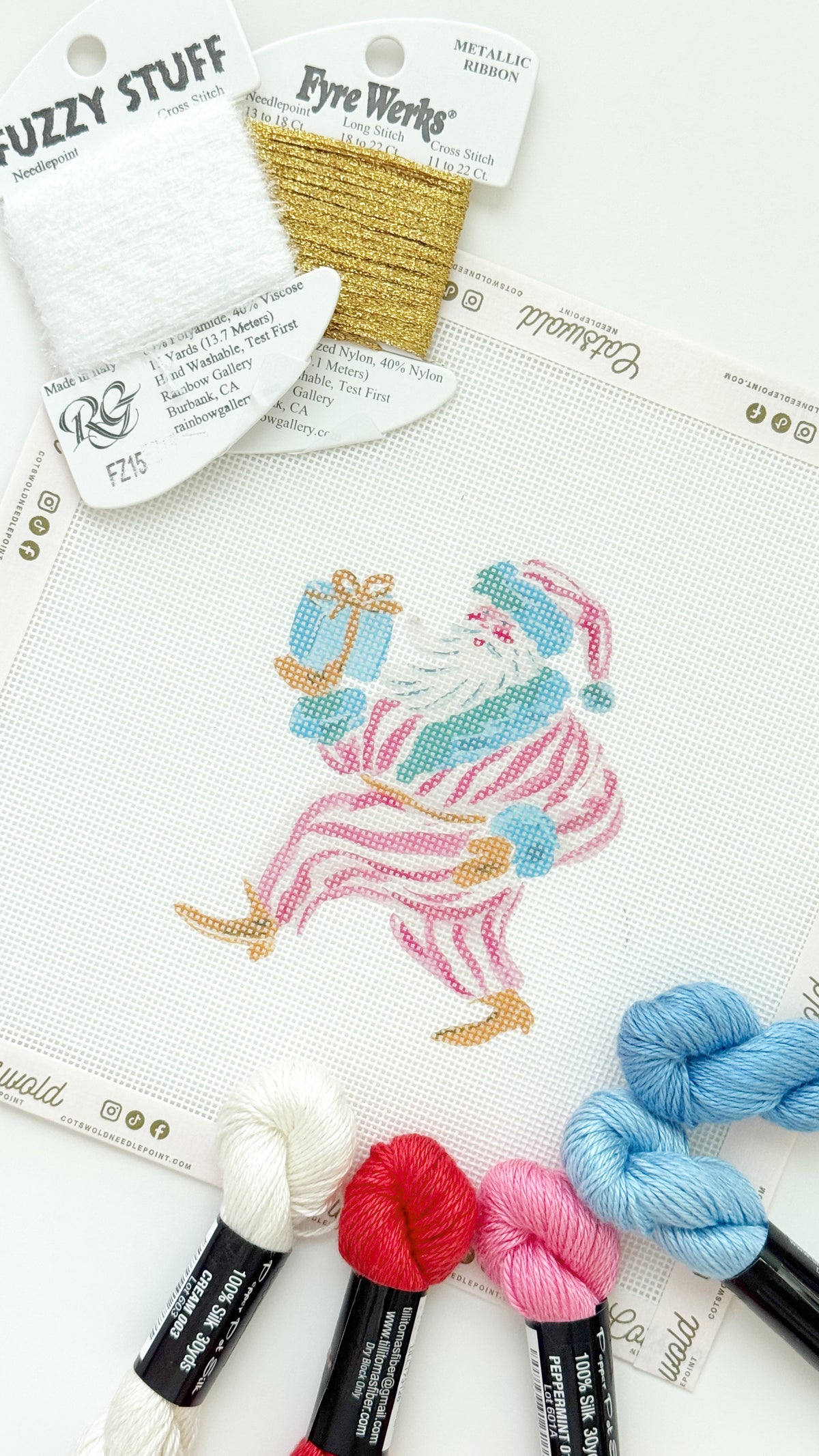 Whimsical Santa Christmas Needlepoint Canvas, 18 Mesh, Artisan Printed Needlepoint, 4x5 Design