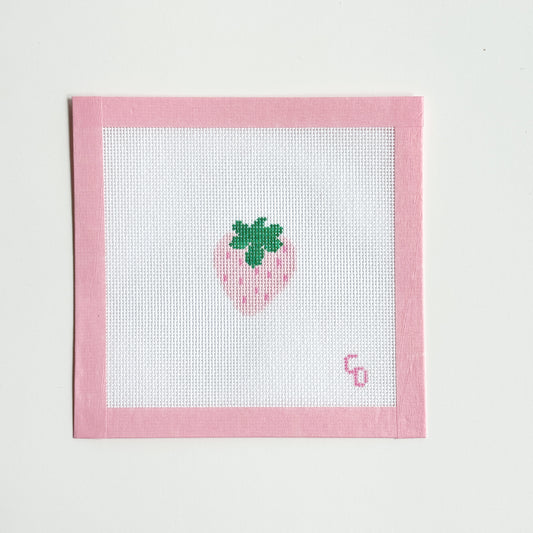 Mini Pink Strawberry Needlepoint Canvas, 18 Mesh, Beginner Needlepoint Canvas, 2x2 Design