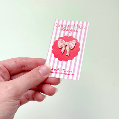 Pink Bow Needlepoint Needle minder, Aesthetic Needle minder, Whimsical Needle minder
