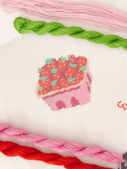 Strawberry Basket Needlepoint Canvas 13 Mesh 3” Design, Summer Strawberries Needlepoint Canvas modern Hand Painted