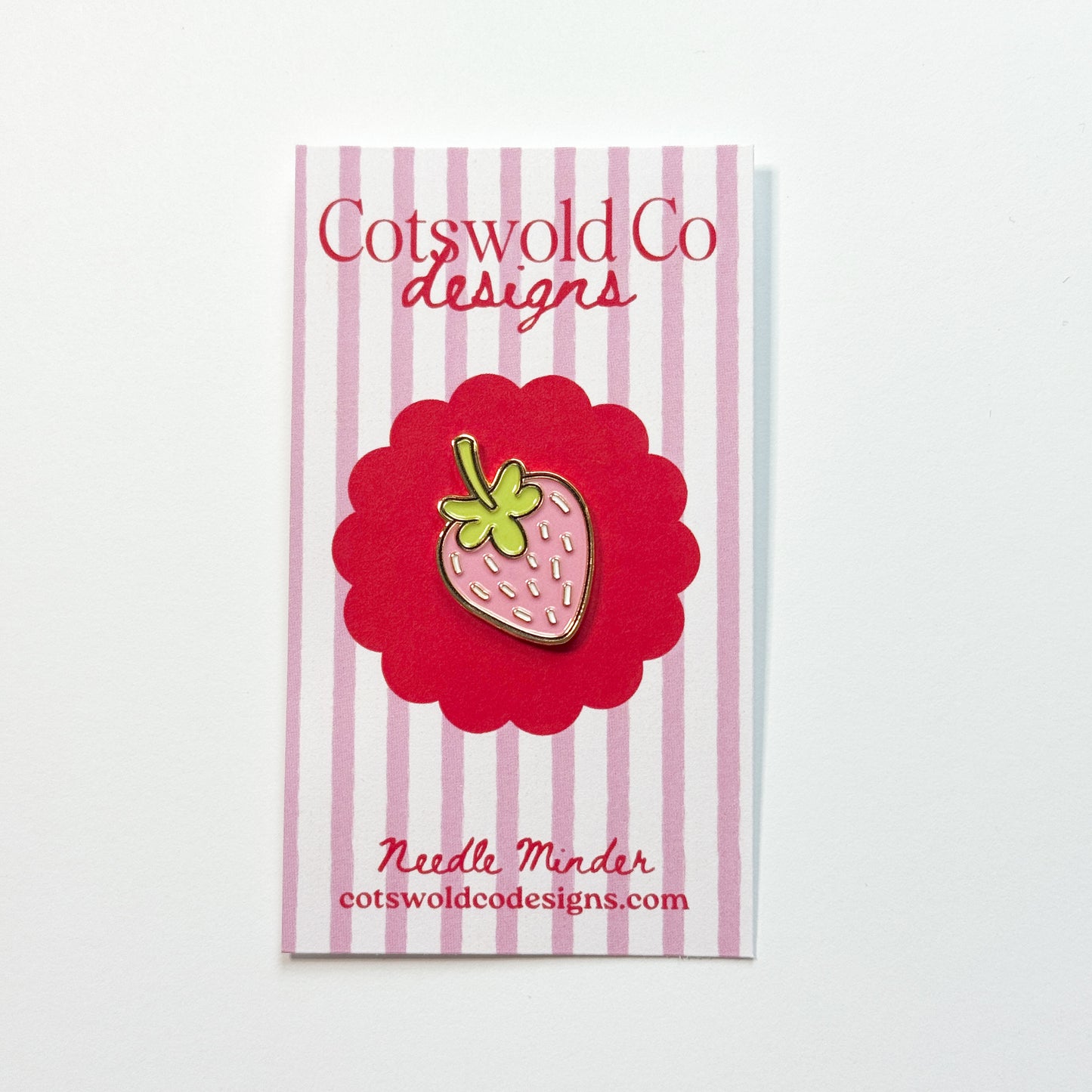 Pink Strawberry Gold Magnetic Needleminder, Needlepoint Accessories
