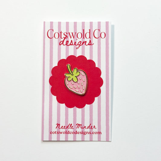 Pink Strawberry Gold Magnetic Needleminder, Needlepoint Accessories