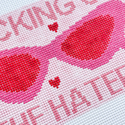 Blocking Out the Haters Sunglasses Case Needlepoint Canvas 9x4.4” 13 mesh Hand Painted
