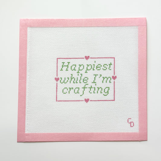 Happiest While I’m Crafting Crafting Needlepoint Canvas, 18 Mesh, 4x4 Design