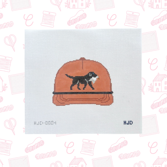 The Woody Hat with Black Lab Needlepoint Canvas, 18 Mesh, 4.5"x4" Design Size