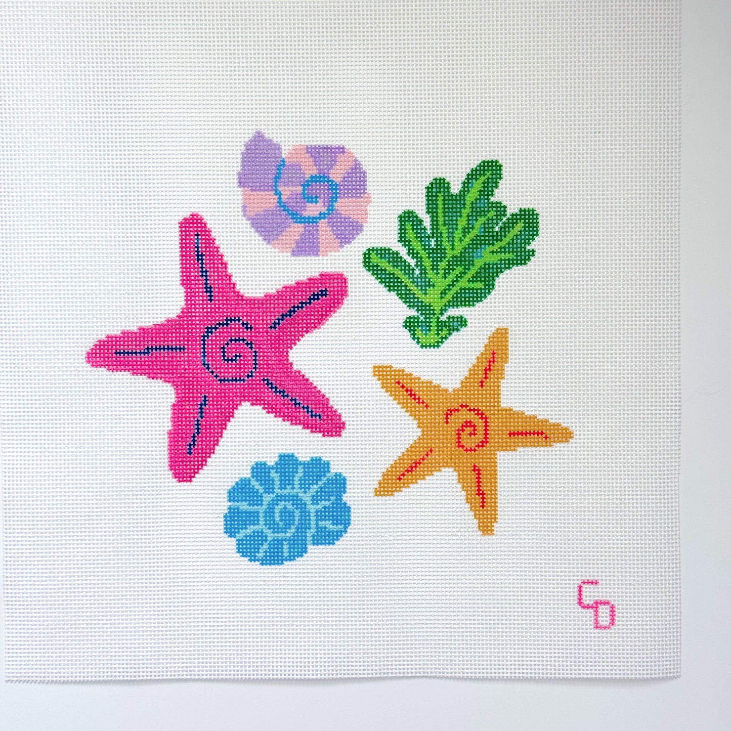 Colorful Seashells Hand Painted Needlepoint Canvas 13 Mesh, 8x8 Design
