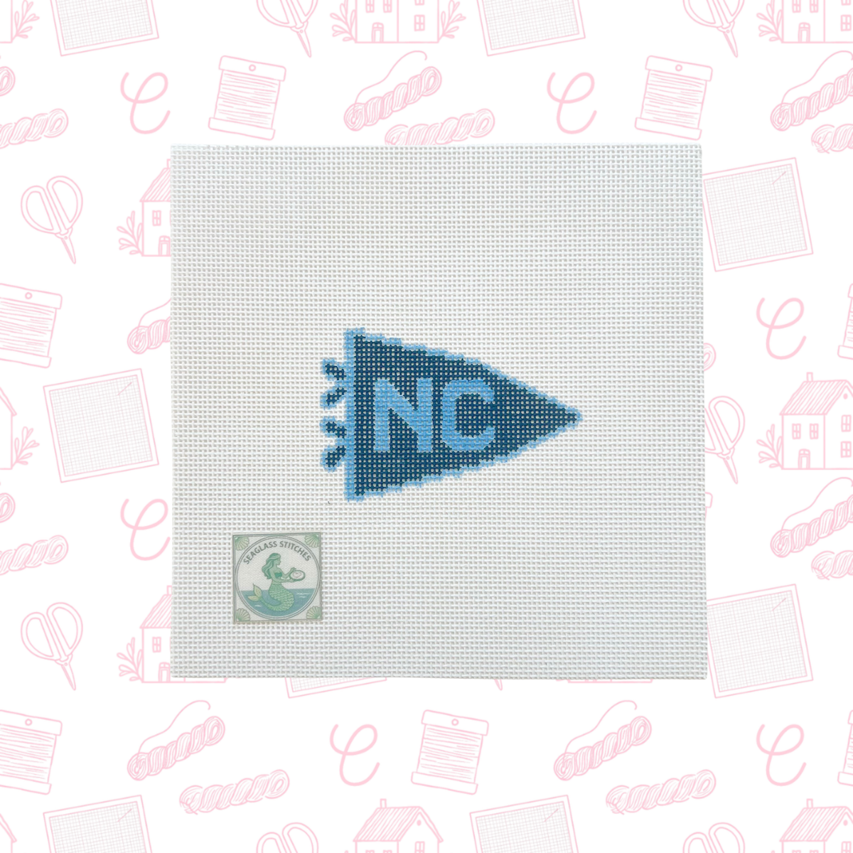 North Carolina Blue Pennant Flag Needlepoint Canvas, 18 Mesh, 3"x2.5" Design Size