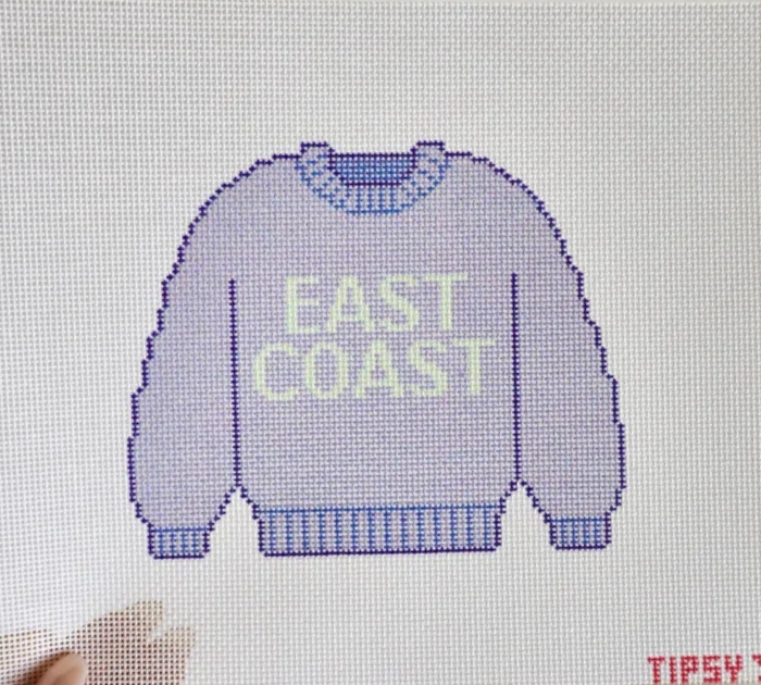 East Coast Purple Sweater Needlepoint Canvas, 18 Mesh, 5x4 Design