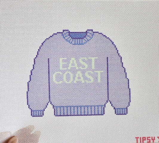 East Coast Purple Sweater Needlepoint Canvas, 18 Mesh, 5x4 Design