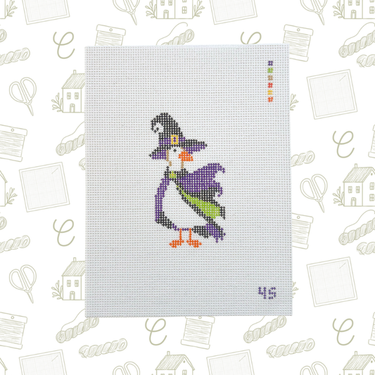 Halloween Witch Goose Needlepoint Canvas, 14 Mesh, 3"x4" Design Size