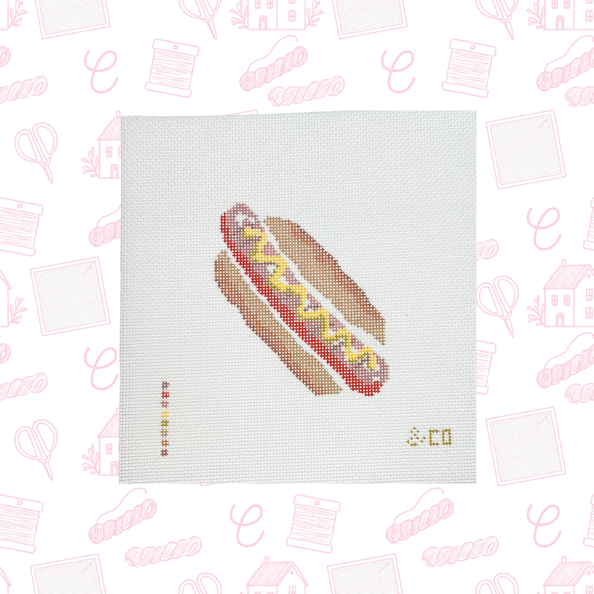 Hot Dog Needlepoint Canvas, 18 Mesh, 2.5" x3" Design Size