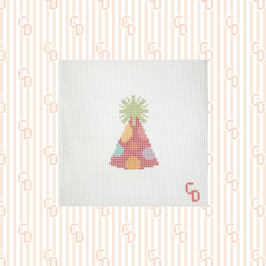 Colorful Pink Party Hat Needlepoint Canvas, 13 Mesh, 3"x2" Design Size