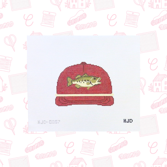 The Big Mouth Bass Hat Needlepoint Canvas, 18 Mesh,  4.5”x4” Design Size