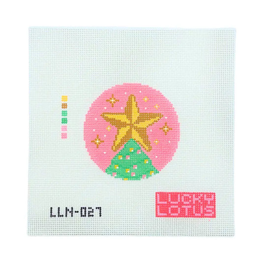 Christmas Tree Starlight Needlepoint Ornament Canvas, 13 mesh, 4" Round