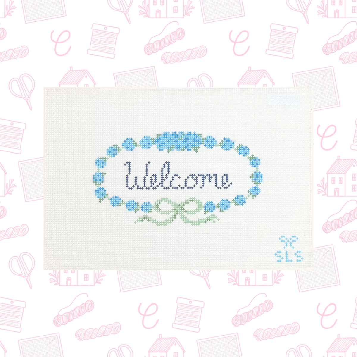 Welcome Signs with Hydrangeas Needlepoint Canvas, 13 Mesh, 13 mesh, 3.2" x 6.2" Design Size