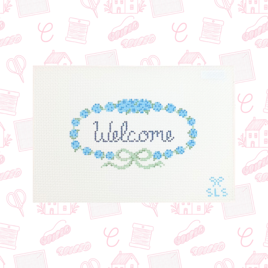 Welcome Signs with Hydrangeas Needlepoint Canvas, 13 Mesh, 13 mesh, 3.2" x 6.2" Design Size