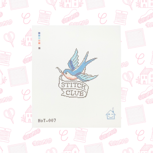 Stitch Club Sparrow Needlepoint Canvas, 18 Mesh, 3.7"x4.4" Design Size