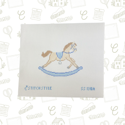Blue Rocking Horse Needlepoint Canvas, 18 Mesh, 3.5" x 4.5"  Design Size